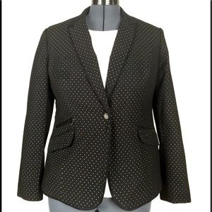 Black polka dot cotton blend lined blazer w/ribbon